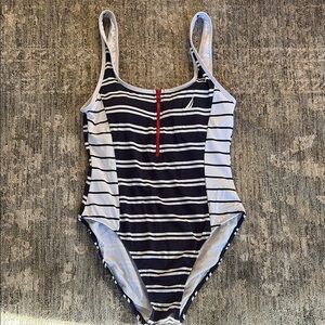 Nautica women’s one piece swimsuit - blue/white stripe - large- great condition